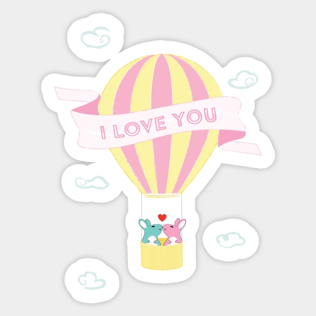 Lovely Bunnies Ride Air balloon Sticker by Anicue